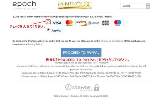 Penthouse Goldの支払方法選択ページ