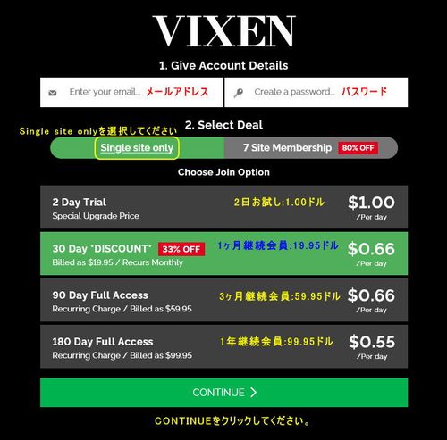 Vixenの会員プラン選択ページのキャプチャー画像